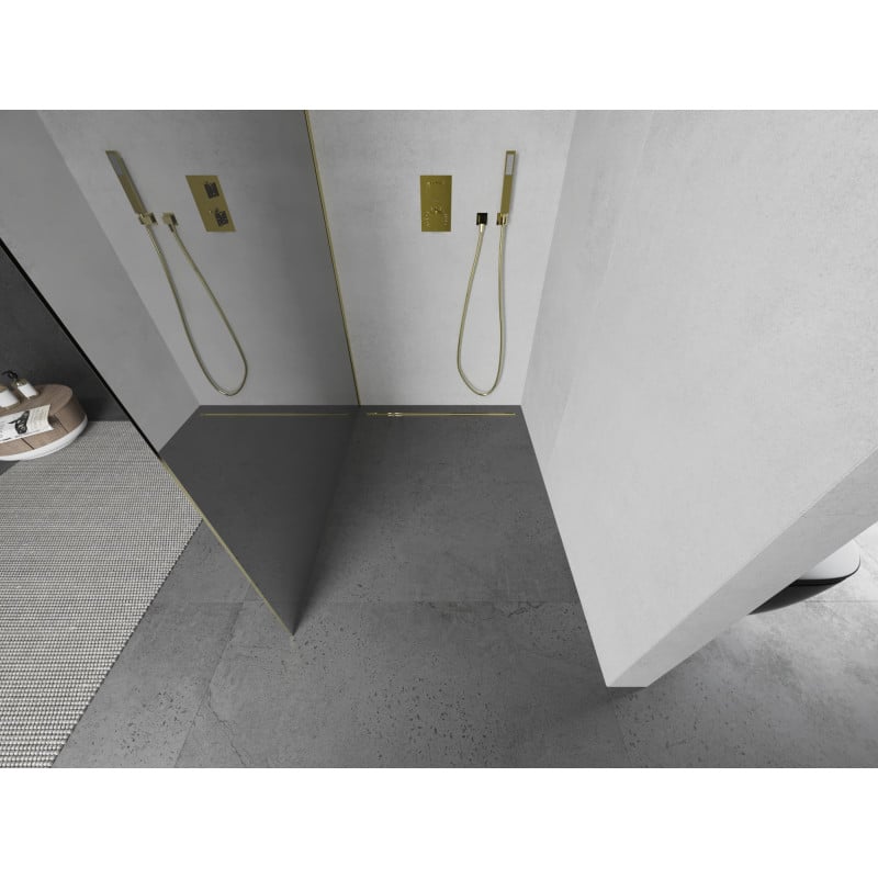 Mexen Kioto sprchová stěna Walk-in 100 x 200 cm, zrcadlová 8 mm, zlatá - 800-100-101-50-50