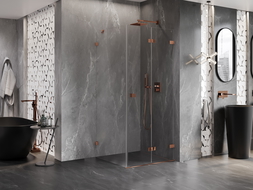 Mexen Lunar-F skládací sprchový kout pravý 80 x 80 cm, transparentní, růžové zlato- 836-080-080-60-00-P