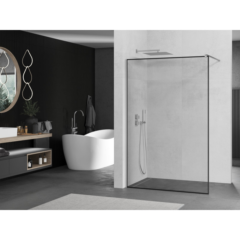 Mexen Kioto sprchová zástěna Walk-in 100 x 200 cm, černý rám 8 mm, chrom - 800-100-101-01-70
