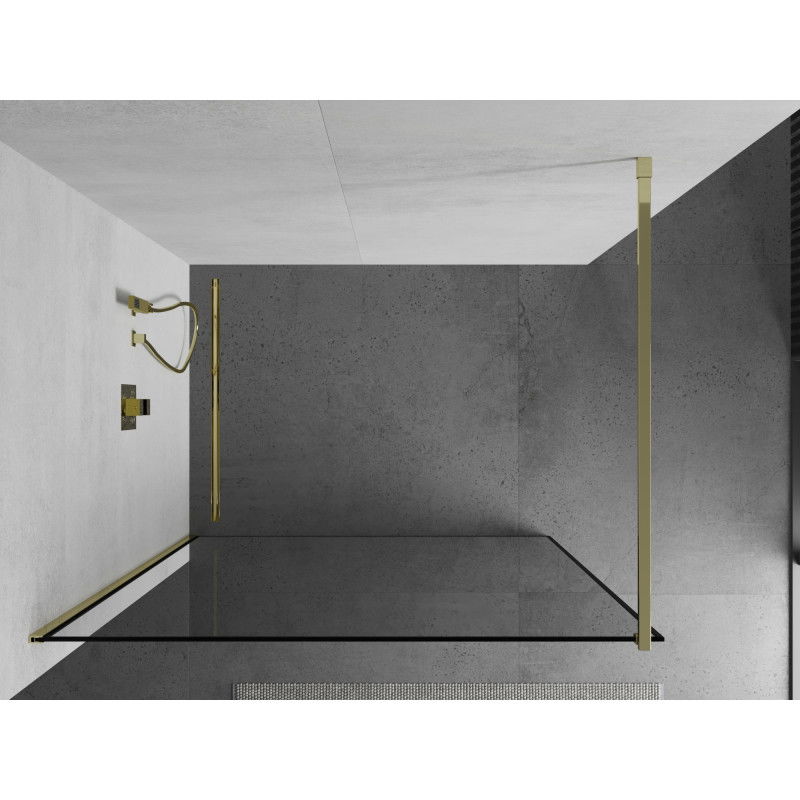 Mexen Kioto sprchová stěna Walk-in 90 x 200 cm, černý rám 8 mm, zlatá - 800-090-101-50-70
