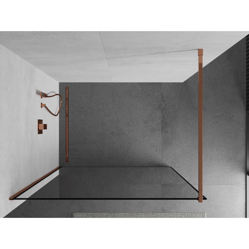 Mexen Kioto sprchová stěna Walk-in 50 x 200 cm, černý rám 8 mm, růžové zlato - 800-050-101-60-70