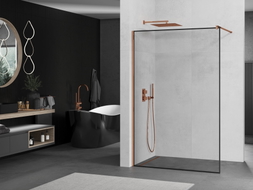 Mexen Kioto sprchová stěna Walk-in 120 x 200 cm, černý rám 8 mm, růžové zlato - 800-120-101-60-70