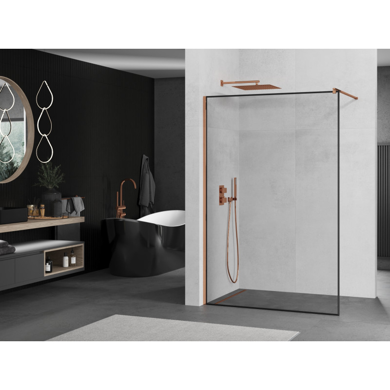Mexen Kioto sprchová zástěna Walk-in 140 x 200 cm, černý rámeček 8 mm, růžové zlato - 800-140-101-60-70