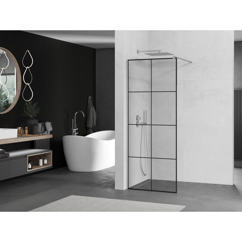 Mexen Kioto sprchová stěna Walk-in 70 x 200 cm, černá mřížka 8 mm, chrom - 800-070-101-01-77