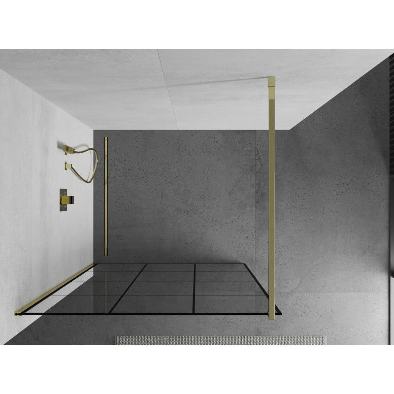 Mexen Kioto sprchová stěna Walk-in 120 x 200 cm, černá mřížka 8 mm, zlatá - 800-120-101-50-77