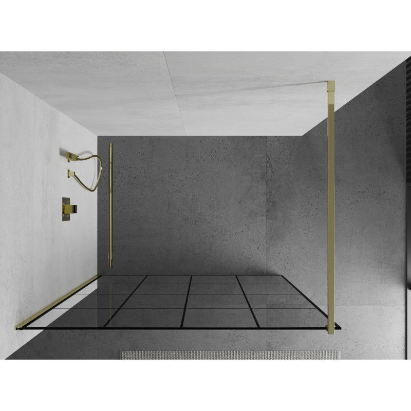 Mexen Kioto sprchová stěna Walk-in 140 x 200 cm, černá mřížka 8 mm, zlatá - 800-140-101-50-77
