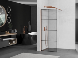 Mexen Kioto sprchová zástěna Walk-in 80 x 200 cm, černá mřížka 8 mm, růžové zlato - 800-080-101-60-77
