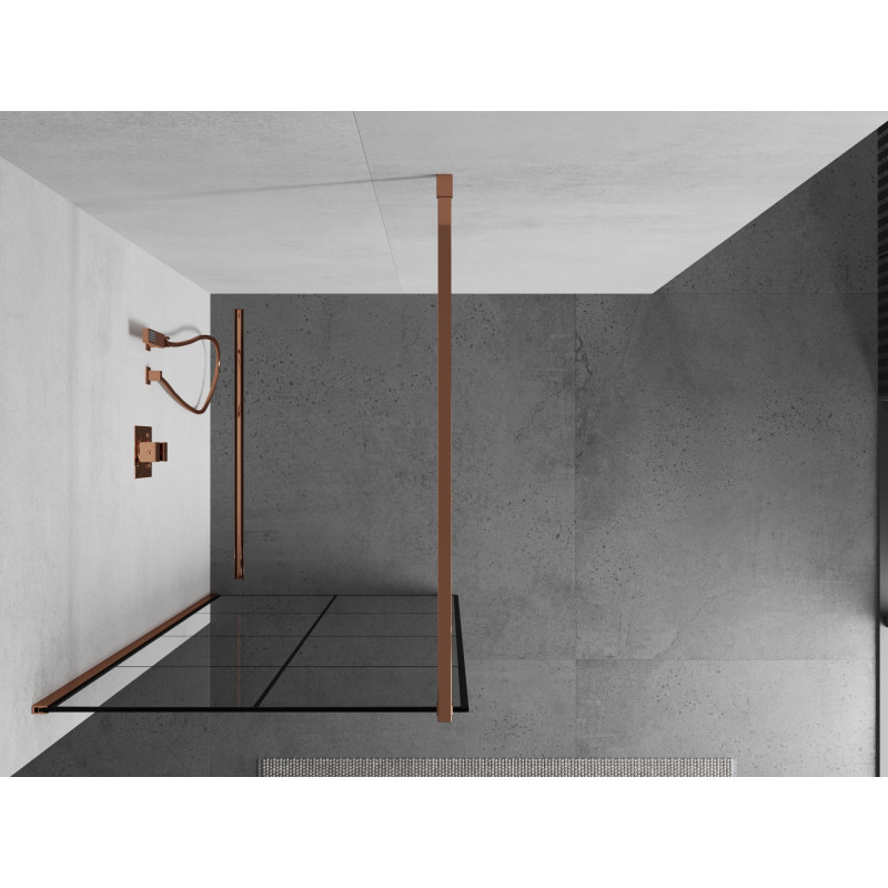 Mexen Kioto sprchová zástěna Walk-in 80 x 200 cm, černá mřížka 8 mm, růžové zlato - 800-080-101-60-77