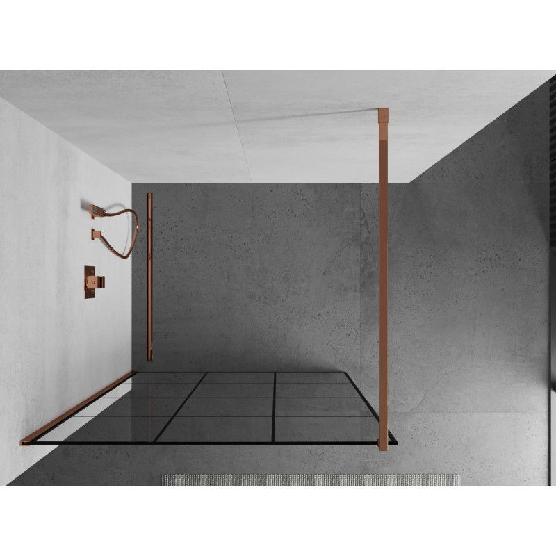 Mexen Kioto sprchová stěna Walk-in 100 x 200 cm, černá mřížka 8 mm, růžové zlato - 800-100-101-60-77