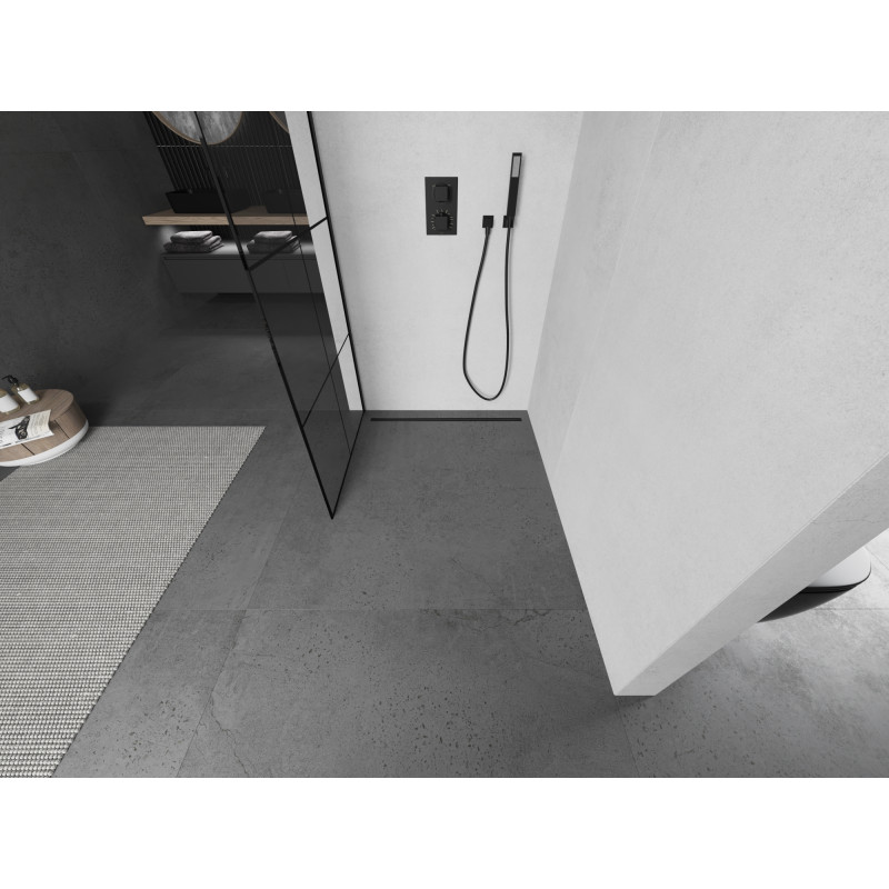 Mexen Kioto sprchová zástěna Walk-in 90 x 200 cm, černá mřížka 8 mm, černá - 800-090-101-70-77