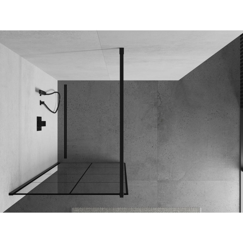 Mexen Kioto sprchová stěna Walk-in 90 x 200 cm, černá mřížka 8 mm, černá - 800-090-101-70-77