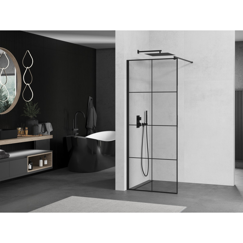 Mexen Kioto sprchová zástěna Walk-in 90 x 200 cm, černá mřížka 8 mm, černá - 800-090-101-70-77