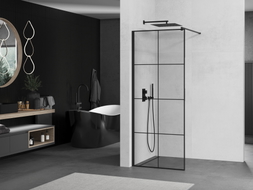 Mexen Kioto sprchová zástěna Walk-in 90 x 200 cm, černá mřížka 8 mm, černá - 800-090-101-70-77