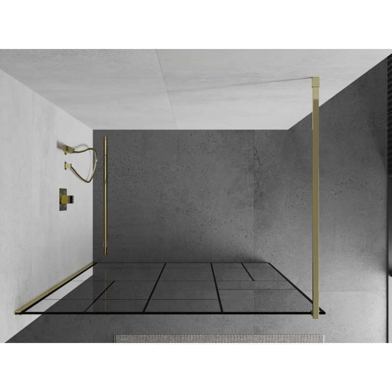 Mexen Kioto sprchová zástěna Walk-in 90 x 200 cm, černý vzor 8 mm, zlatá - 800-090-101-50-78