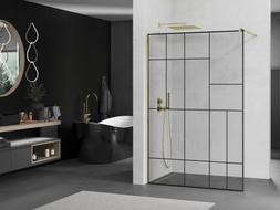 Mexen Kioto sprchová stěna Walk-in 110 x 200 cm, černý vzor 8 mm, zlatá - 800-110-101-50-78
