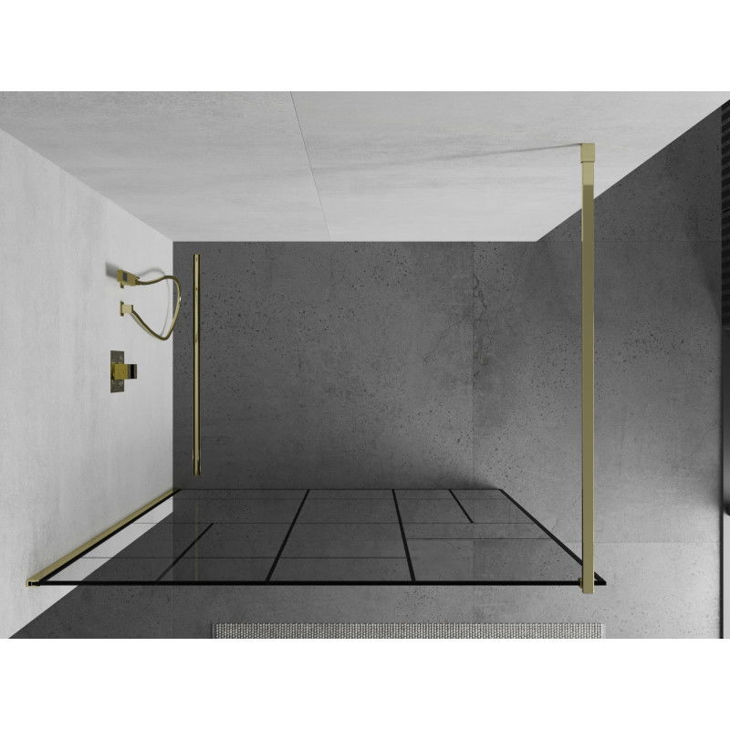 Mexen Kioto sprchová stěna Walk-in 130 x 200 cm, černý vzor 8 mm, zlatá - 800-130-101-50-78