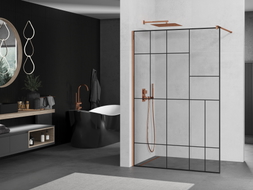 Mexen Kioto sprchová zástěna Walk-in 100 x 200 cm, černý vzor 8 mm, růžové zlato - 800-100-101-60-78