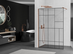 Mexen Kioto sprchová zástěna Walk-in 140 x 200 cm, černý vzor 8 mm, růžové zlato - 800-140-101-60-78
