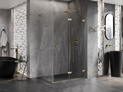 Mexen Lunar-F L skládací sprchová kabina pravá 95 x 90 cm, transparentní, zlatá kartáčovaná - 836L-095-090-55-00-P
