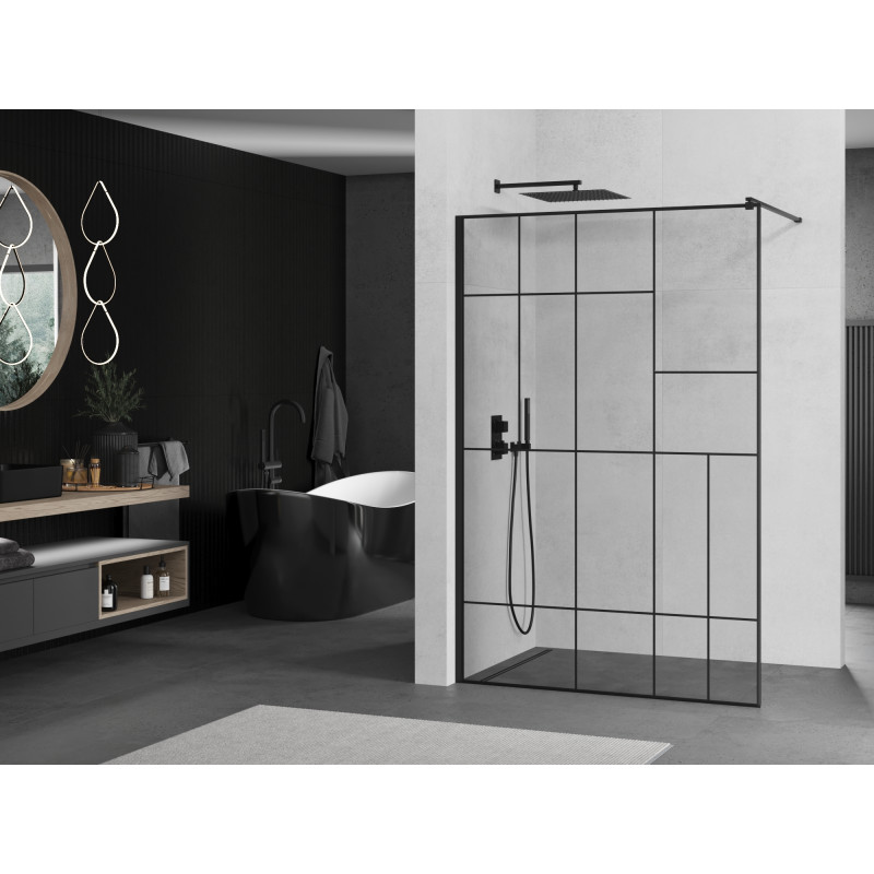 Mexen Kioto sprchová stěna Walk-in 120 x 200 cm, černý vzor 8 mm, černá - 800-120-101-70-78