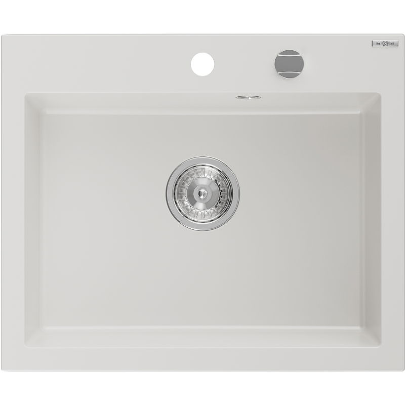 Mexen Elix granitový dřez 1-komorový 600 x 500 mm, bílý, sifon chrom - 6525601005-20