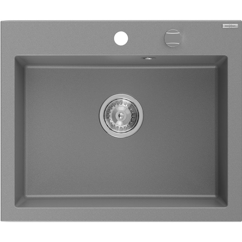 Mexen Elix granitový dřez 1-komorový 600 x 500 mm, šedý, sifon chrom - 6525601005-71
