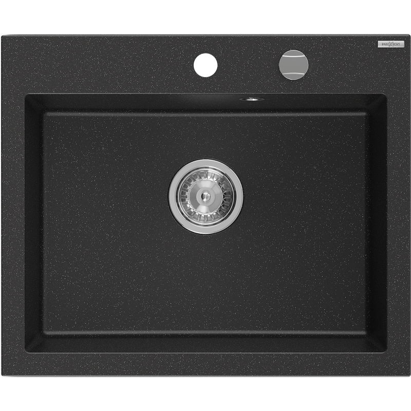 Mexen Elix granitový dřez 1-komorový 600 x 500 mm, černý/stříbrný metalický, sifon chrom - 6525601005-73