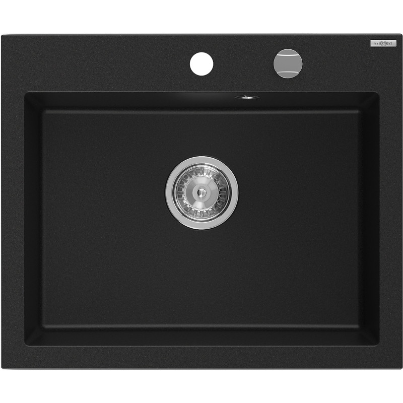 Mexen Elix granitový dřez s 1 komorou 600 x 500 mm, černý, sifon chrom - 6525601005-77