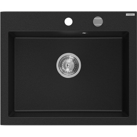 Mexen Elix granitový dřez s 1 komorou 600 x 500 mm, černý, sifon chrom - 6525601005-77