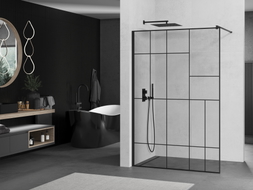 Mexen Kioto sprchová zástěna Walk-in 140 x 200 cm, černý vzor 8 mm, černá - 800-140-101-70-78