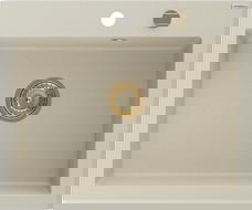 Mexen Elix granitový dřez 1-komorový 600 x 500 mm, béžový, sifon zlatý - 6525601005-69-G