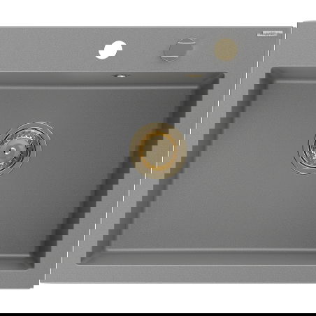 Mexen Elix granitový dřez 1-komorový 600 x 500 mm, šedý, zlatý sifon - 6525601005-71-G