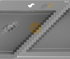 Mexen Elix granitový dřez 1-komorový 600 x 500 mm, šedý, zlatý sifon - 6525601005-71-G