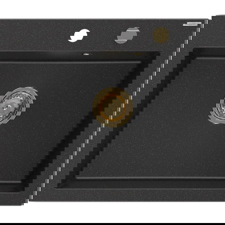 Mexen Elix granitový dřez 1-komorový 600 x 500 mm, černý/stříbrný metalik, sifon zlatý - 6525601005-73-G