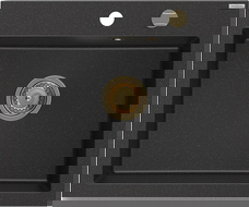 Mexen Elix granitový dřez 1-komorový 600 x 500 mm, černý/stříbrný metalik, sifon zlatý - 6525601005-73-G