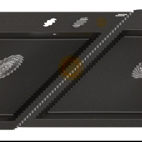 Mexen Elix granitový dřez 1-komorový 600 x 500 mm, černý/zlatý metalický, zlatý sifon - 6525601005-75-G