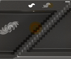 Mexen Elix granitový dřez 1-komorový 600 x 500 mm, černý/zlatý metalický, zlatý sifon - 6525601005-75-G