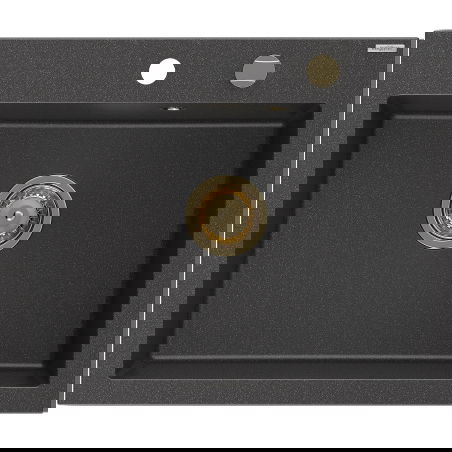 Mexen Elix granitový dřez 1-komorový 600 x 500 mm, černý tečkovaný, zlatý sifon - 6525601005-76-G