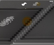 Mexen Elix granitový dřez 1-komorový 600 x 500 mm, černý tečkovaný, zlatý sifon - 6525601005-76-G