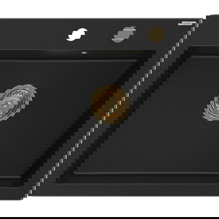 Mexen Elix granitový dřez s 1 komorou 600 x 500 mm, černý, sifon zlatý - 6525601005-77-G