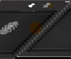 Mexen Elix granitový dřez s 1 komorou 600 x 500 mm, černý, sifon zlatý - 6525601005-77-G