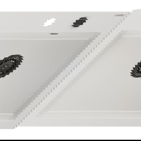 Mexen Elix granitový dřez, jednokomorový, 600 x 500 mm, bílý, černý sifon - 6525601005-20-B