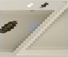 Mexen Elix granitový dřez 1-komorový 600 x 500 mm, béžový, černý sifon - 6525601005-69-B