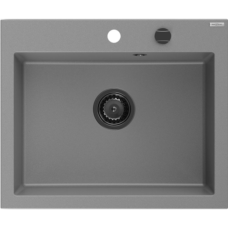 Mexen Elix granitový dřez 1-komorový 600 x 500 mm, šedý, sifon černý - 6525601005-71-B