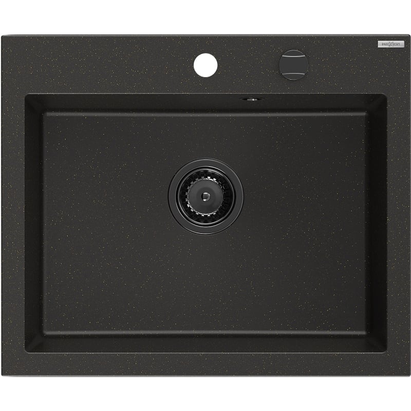Mexen Elix granitový dřez 1-komorový 600 x 500 mm, černý/zlatý metalik, černý sifon - 6525601005-75-B