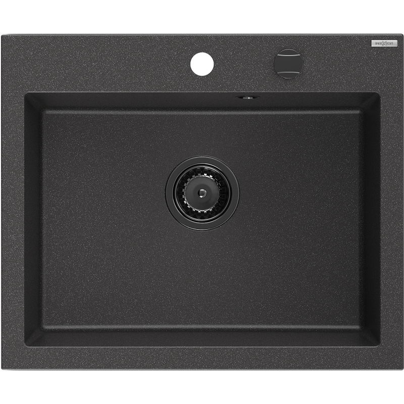 Mexen Elix dřez žulový jednokomorový 600 x 500 mm, černý s tečkami, černý sifon - 6525601005-76-B