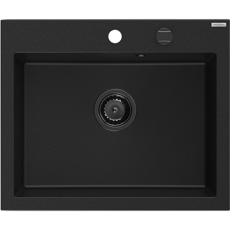 Mexen Elix granitový dřez 1-komorový 600 x 500 mm, černý, černý sifon - 6525601005-77-B