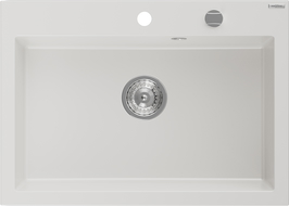 Mexen Elix granitový dřez 1-komorový 700 x 500 mm, bílý, sifon chrom - 6526701005-20