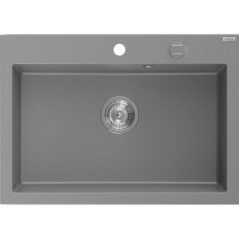 Mexen Elix granitový dřez 1-komorový 700 x 500 mm, šedý, chromový sifon - 6526701005-71