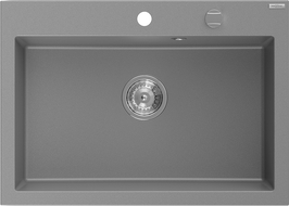 Mexen Elix granitový dřez 1-komorový 700 x 500 mm, šedý, chromový sifon - 6526701005-71